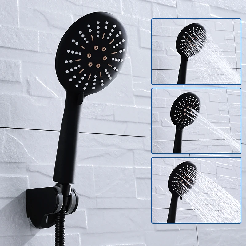 Cabeça de Chuveiro Montado na Parede Chuveiro com Mangueira e Suporte Suporte do Chuveiro Frete Grátis 3 Função Matte Black Hand Held do Chuveiro