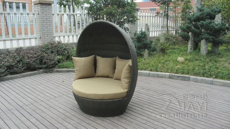 Round Outdoor font b Rattan b font Daybed font b Furniture b font Roofed Wicker font