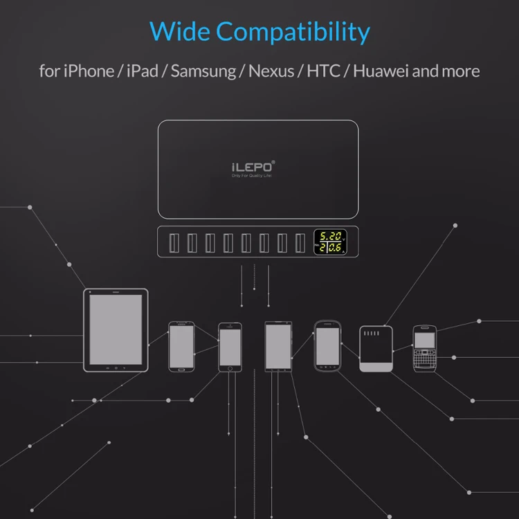 ILEPO 8-Порты и разъёмы Smart USB Зарядное устройство высокого качества телефон зарядная станция 5 V 8A для Xiaomi huawei samsung iPhone Tablet power bank