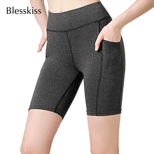 BLESSKISS, шорты для йоги с высокой талией, для спорта, фитнеса, для женщин, LULU, тонкие, спандекс, короткие, для тренировок, леггинсы, спортивные, для спортзала, шорты с карманом