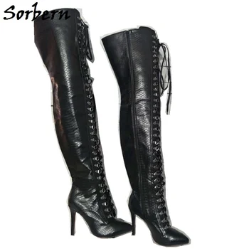 

Sorbern Patent Leather Black Lace Up Boots Women Snakeskin Zipper Winter Custom Color High Heel Shoes For Ladies Big Size 10