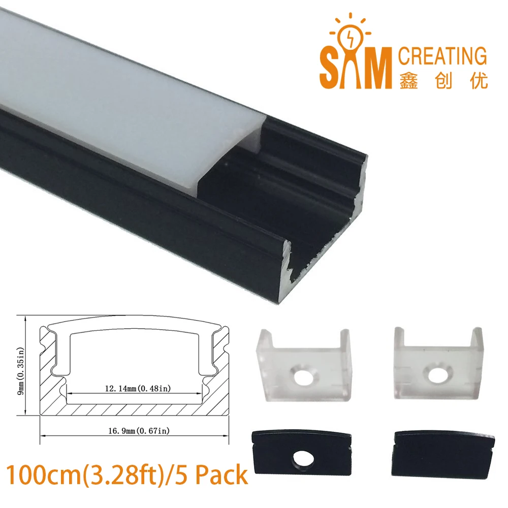 UnvarySam черный алюминиевый профиль для Светодиодный светильник 5 шт. 1 м 9x17 мм светодиодный алюминиевый экструзионный светильник