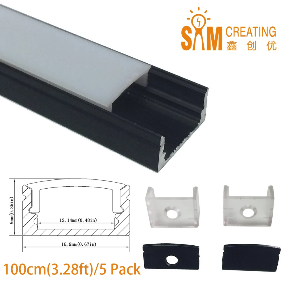 

UnvarySam Black Aluminium profile For LED light bar 5Pcs 1M 9x17mm led aluminum extrusion Using LED Strip Light bulb cover cap