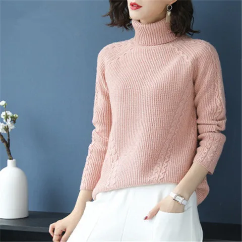 pink Чистый шерстяной толстый вязаный женский модный короткий облегающий пуловер с высоким воротом, Однотонный свитер, S-M, розничная и - Цвет: pink