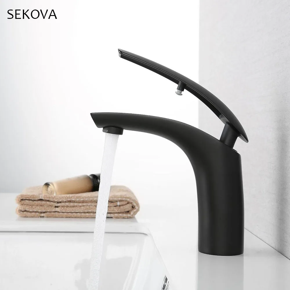 

Matte Black Brass Washbasin Faucet Single Handle Single Hole Deck Mounted Sink Water Taps Cold and Hot Mixer for Bathroom Chrome