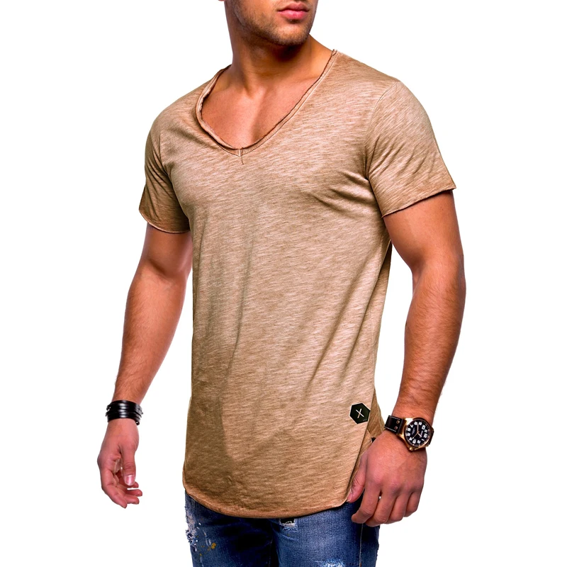 mens tshirts summer new fashions cotton v neck Solid color man's T ...