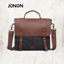JONON Vintage Crossbody Bag Military Canvas + Genuine Leather shoulder bags Men messenger bag men leather Handbag tote JJ0031