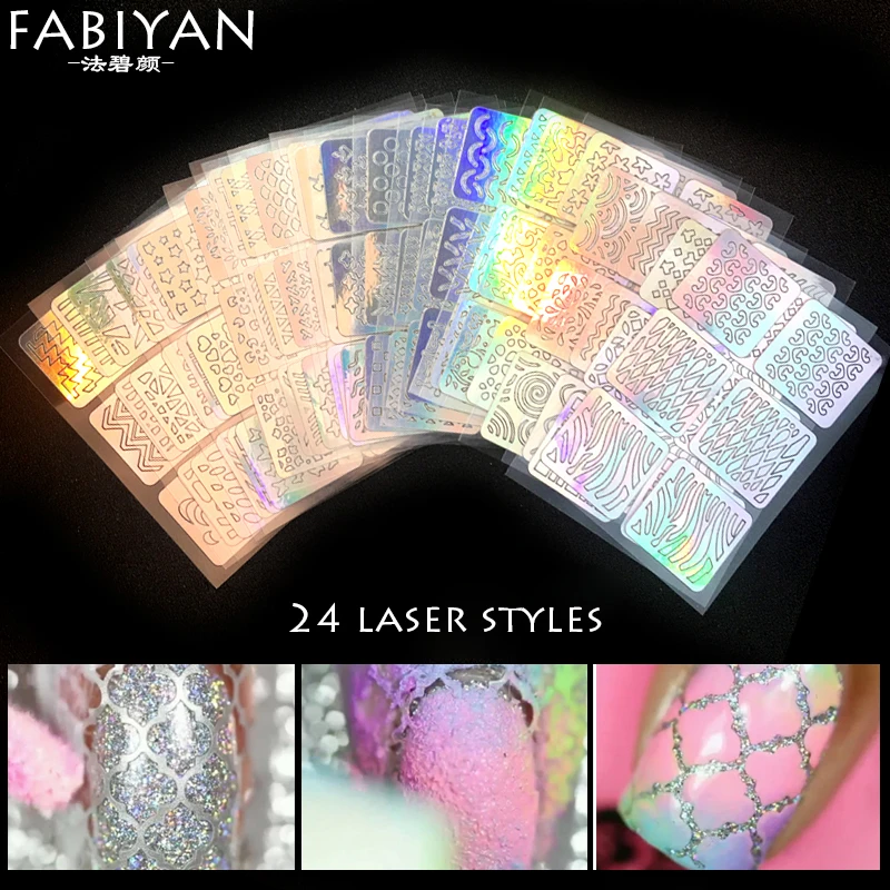 

3D Stickers Paper Design Nail Art Laser Hollow Tips Stencil Transfer 3D Image Foil Guide Template Print Decals Set UV Gel Polish