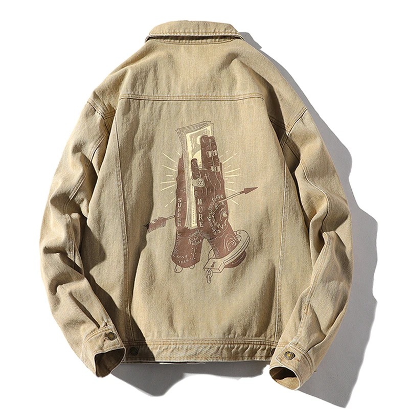 Denim Jacket Men 2019 New Streetwear Turn Down Collar Jacket Casual Print Long Sleeve Coat Hip Hop Men Jackets