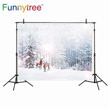 

Funnytree backgrounds for photography studio forest winter snow reindeer nature halo bokeh backdrop photobooth photocall prop