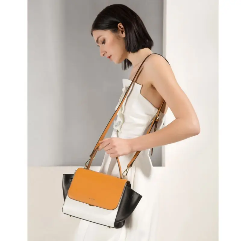 

LOEIL Leather bag temperament leather handbag new fashion contrast color shoulder simple wild wing bag