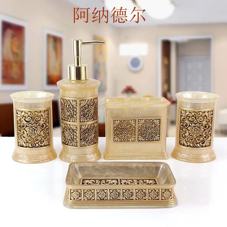 

Bathroom Set Automatic Toothpaste Dispenser Lemei European Style Bathroom Toiletries Resin Five Piece Wash Bath Set Wedding