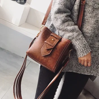 

New Bucket Bags High Quality PU Leather Wild Fashion Women Bags Colored Shoulder Strap Sac a Main
