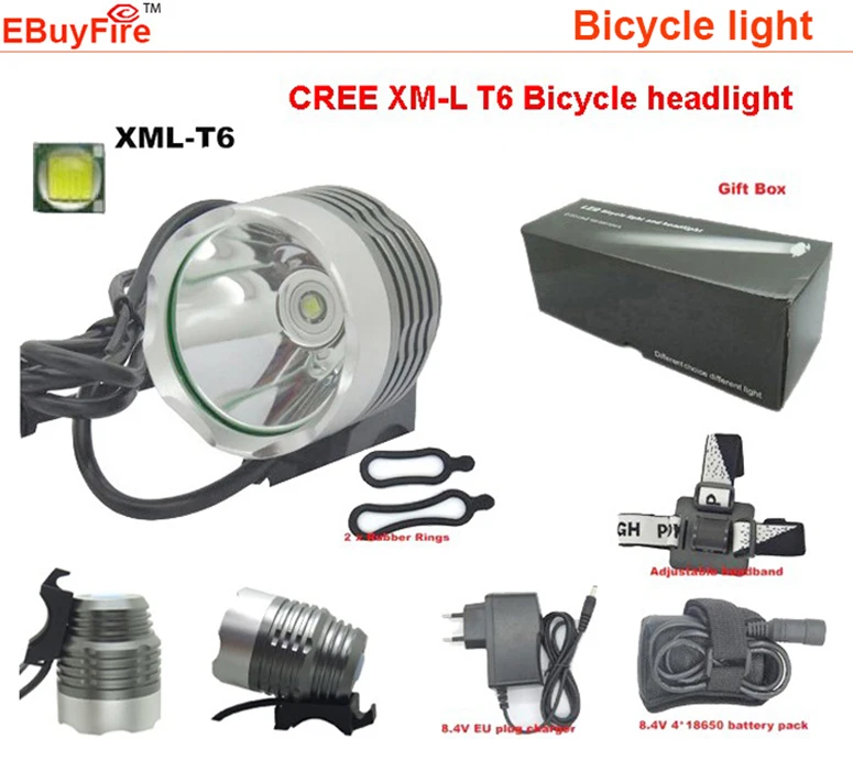 * XM-L T6 Прокат велосипедов свет фар переднего света светодио дный свет Фара + 8,4 В 4x18650 Батарея Pack + ЕС США Зарядное устройство + подарочная