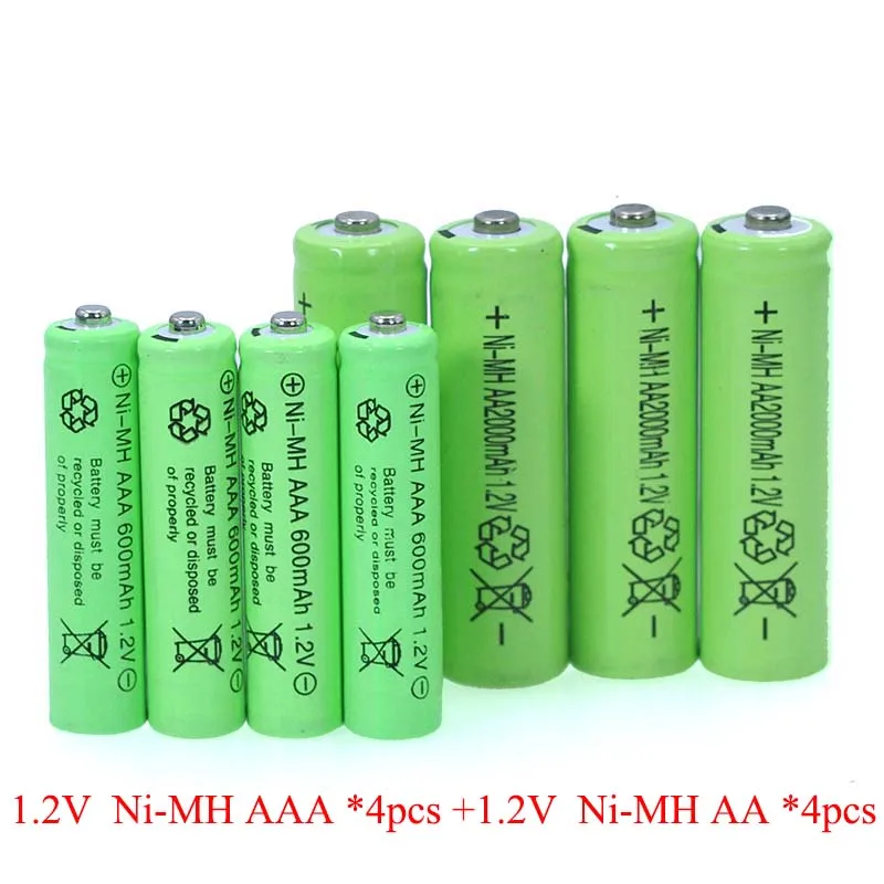 4 шт. 1 2 в Ni MH AAA батареи 600 мАч перезаряжаемый аккумулятор NiMH + AA 2000 батарея для