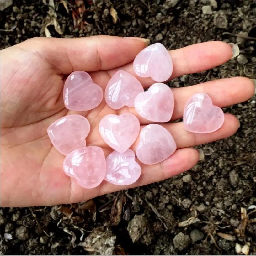 

10Pcs Heart Shaped Natural Rose Crystal Stone Pink Quartz Specimens Healing Stone Love Gems Pink Home Decor