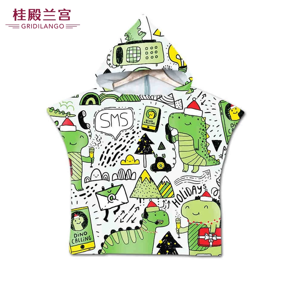 

GRIDILANGO Cute Cartoon Green Dinosaur Hooded Cloak Bath Towels Printed Animal Microfiber for Boys Girls Swimming Beacth Towel