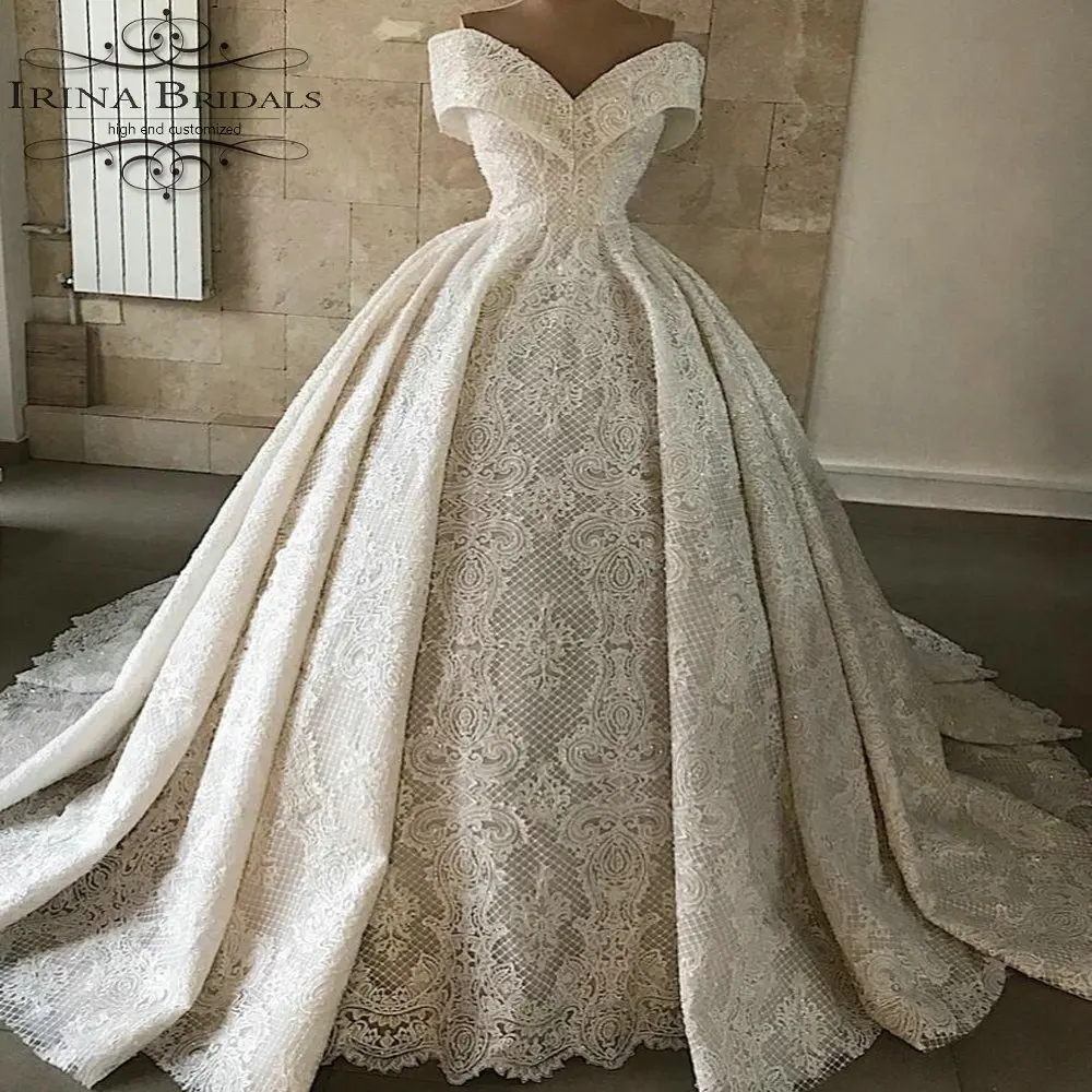 

robe de soiree Off Shoulder Ball Gown Pleat Lace Wedding Dress