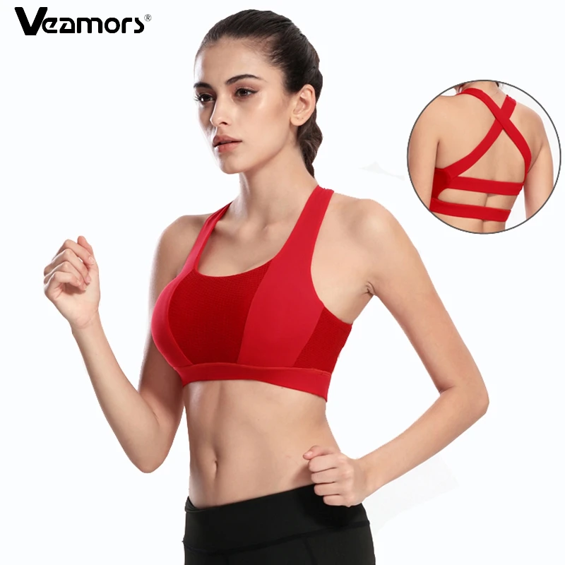 VEAMORS Cross Shoulder Wide Straps Running Sports Bra,Quick Dry Fitness