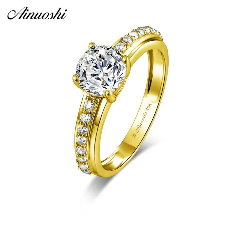 

AINUOSHI 10k Solid Yellow Gold Ring 1.25 ct Round Cut SONA Diamond Woman Wedding Engagement bijoux Shinning Bridal Band anillo