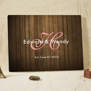 

Wedding Guest Book Alternative Signature Canvas Prints Wood Frame Customized Initial Names & Date Guestbook Vintage Wedding Gift