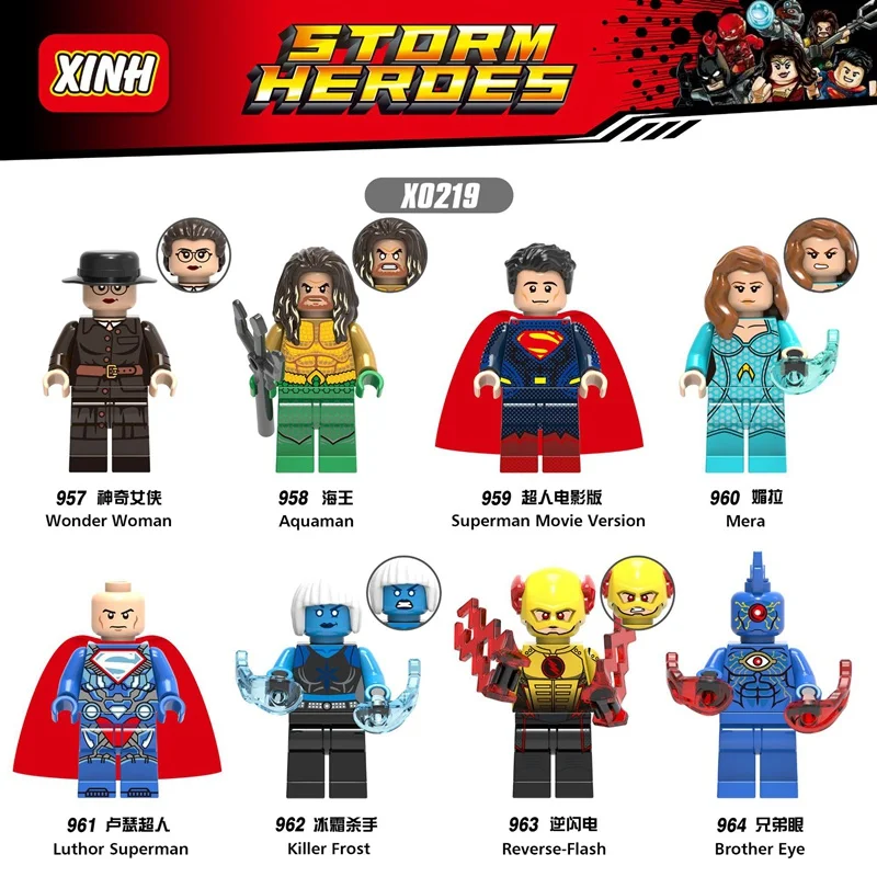 

MARVEL Super Heroes Wonder Woman Aquaman Superman Mera Killer Frost Brother Eye Reverse Flash Bricks blocks Toys With Legoings