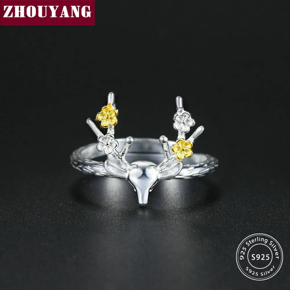 

ZHOUYANG Exquisite Plum Antler 925 Sterling Silver Adjustable Rings Handmade Gold & Silver Color Fashion Jewelry for Women RY064