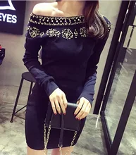 KND121 Rhinestone long bag hip sweater dresses/bead knitting dresses/Package hip knit dress/beades slim knitted dress sweater