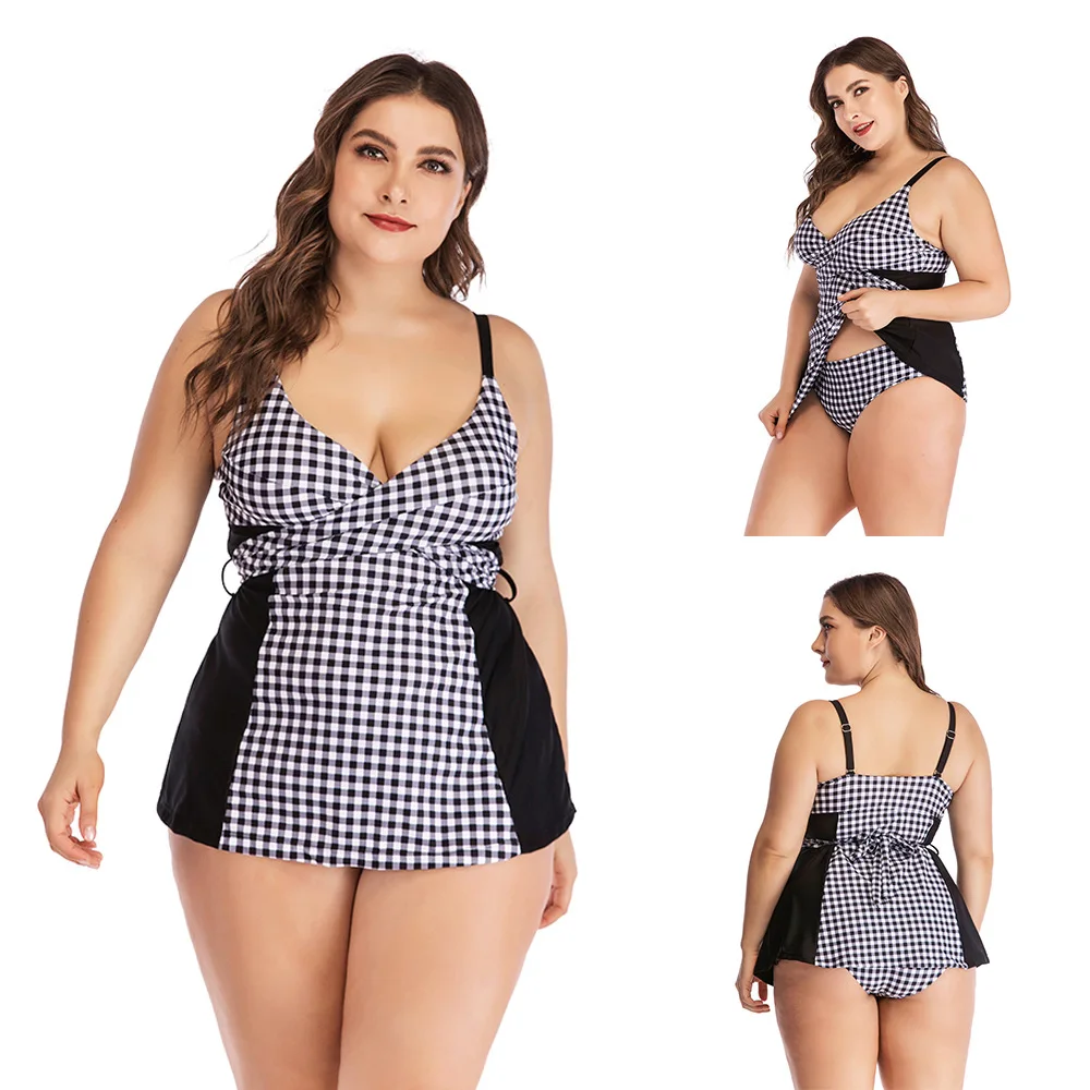 

Swimsuit Large Plus Size Bikini 2019 Swim Dress With Shorts Tankini set Bikini Bather Beach Bathing Suit sexy Plus size bikini
