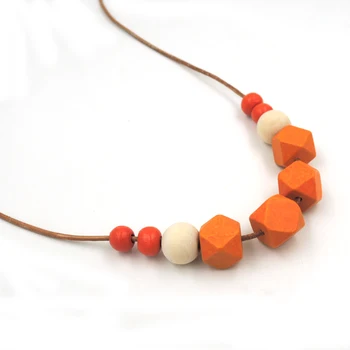 orange necklace Natural geometric wooden beads statement necklace minimalist  NW034