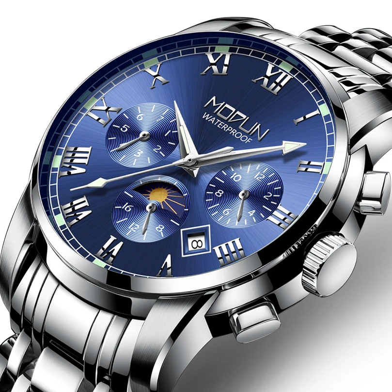 

Men's three eyes six needle multi-function automatic mechanical waterproof casual men's watch