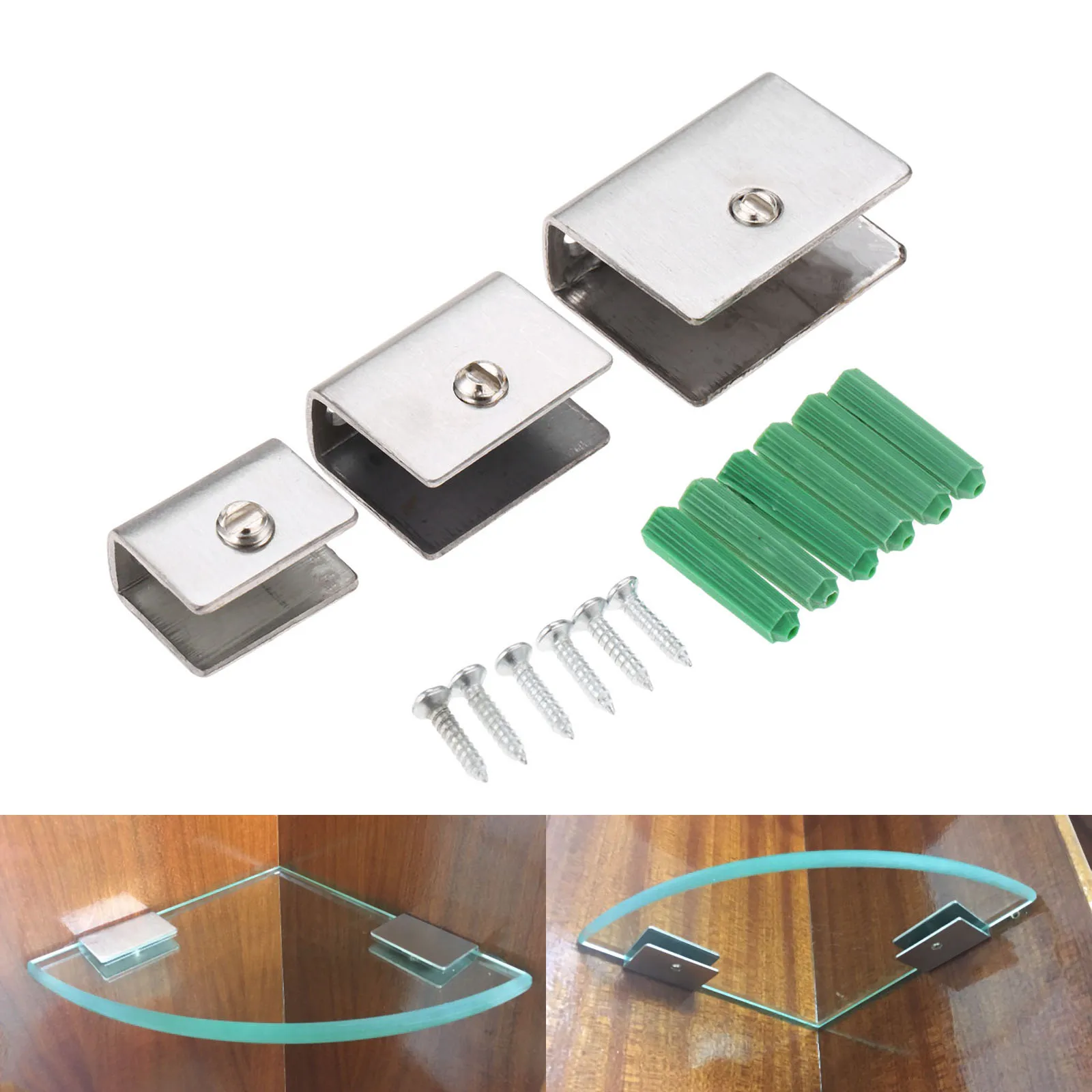 DRELD 4Pcs Stainless Steel Square Clamp Holder Bracket Clip For Glass