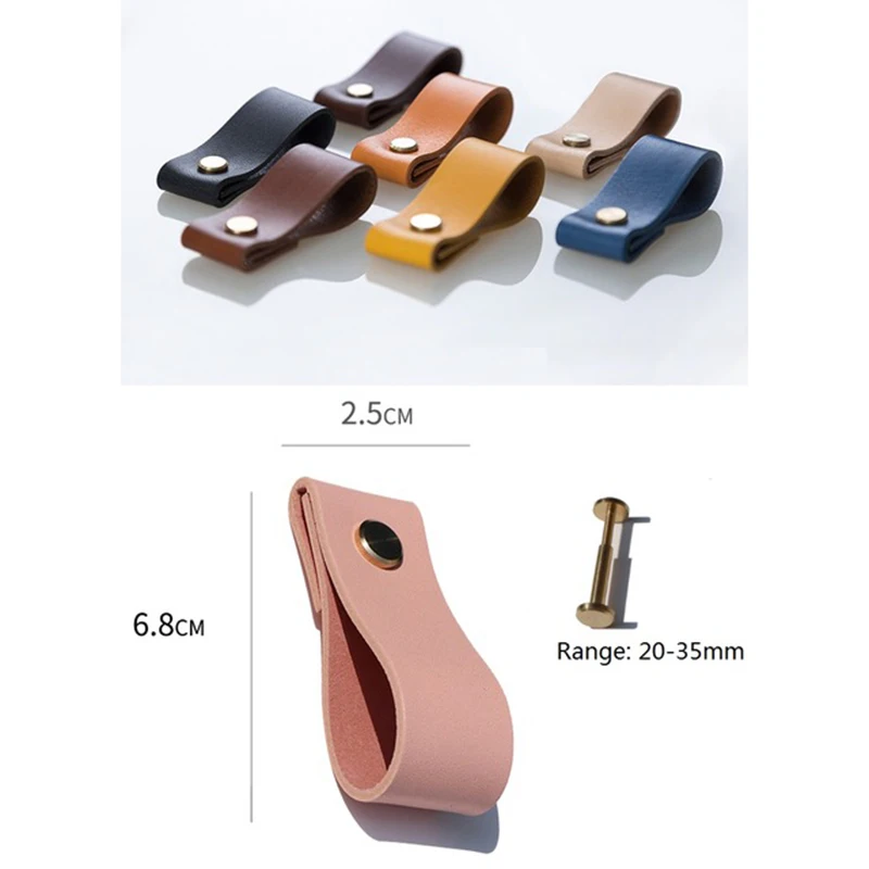 

2Pcs Real Genuine Leather Handle Pull Metal Hardware Drawer Dresser Handles Hardware