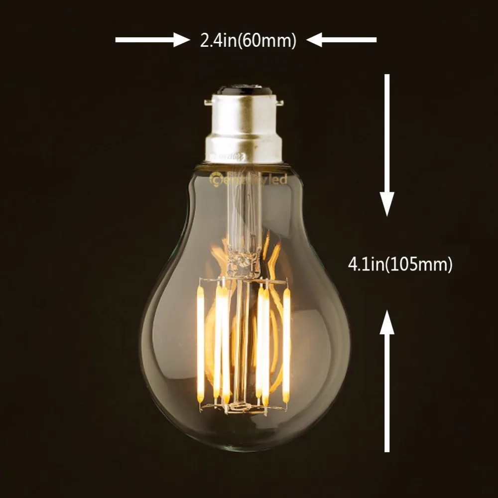 A60 8W B22 байонетный разъем светодиодный свет мягкий ретро теплый белый 2700K светодиодный лампочка накаливания 220-240VAC Edison A19 Глобус декоративное освещение