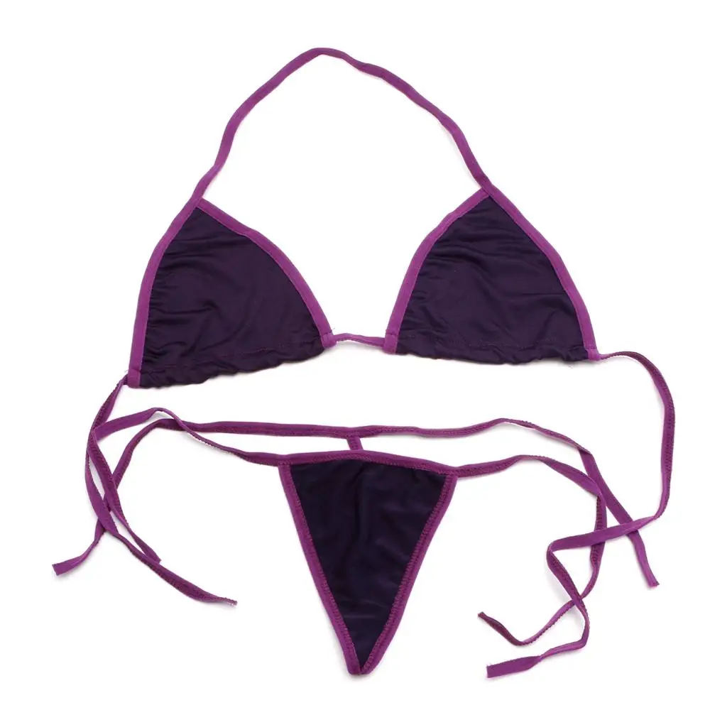 1 комплект, сексуальное женское нижнее белье, бюстгальтер+ стринги, бикини, купальник, одежда для сна - Цвет: Фиолетовый