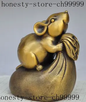 

Christmas china fengshui brass wealth gold bag animal zodiac mouse mice rat lucky statue Halloween
