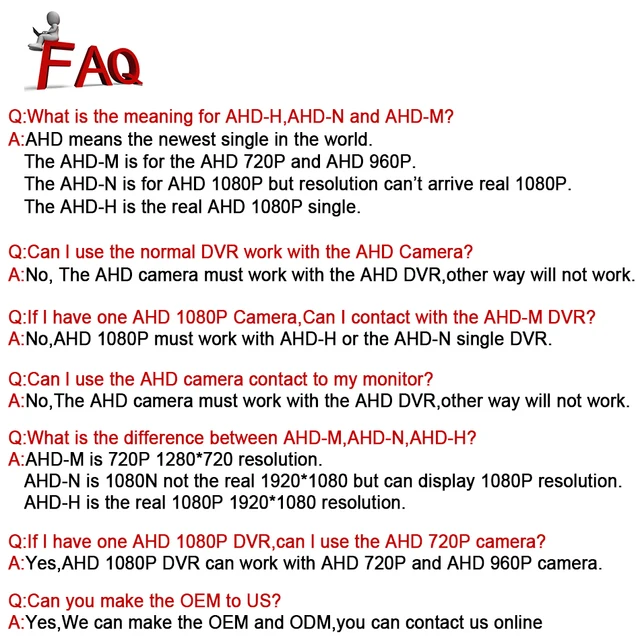 AHD Camera 720P/1080P CCTV Home Security HD Camera 1MP/2.0MP Night Vision Indoor Video Recorder Camera with IR Cut 6