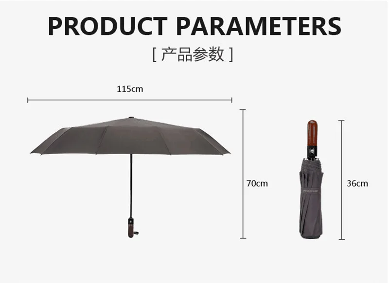 Ветрозащитный складной автоматический зонт от дождя для женщин, роскошный большой Ветрозащитный зонтик с кожаной ручкой, Мужской Зонт от дождя
