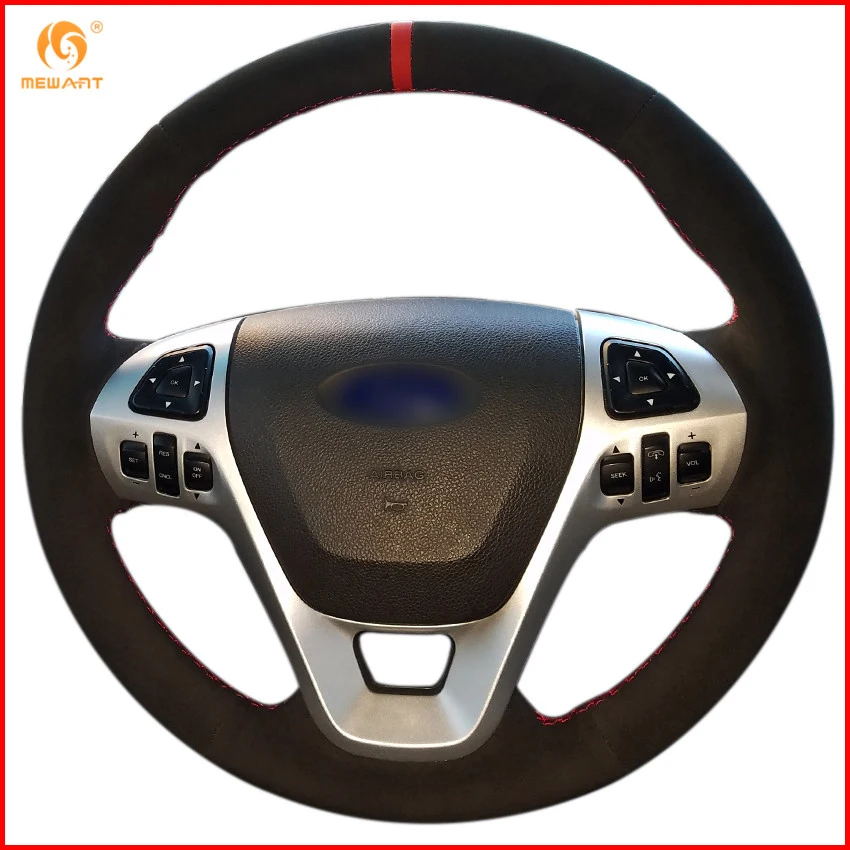 Mewant Black Suede Car Steering Wheel Cover For Ford Explorer 20112016