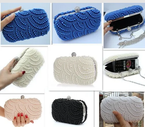  Two Sided Beaded NEW Fashion Exquisite Beaded Evening Bag,Noble Elegant Pearl Clutch Bags, Shoulder Bags, Party Bag White Pearl 