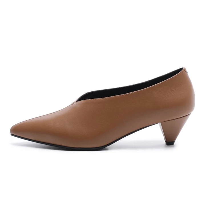 Zapatos Marrón Pie De 2018 Del Bombas Cuero camel Mujeres Primavera Vaca Resbalón Color Talón Otoño Black beige Punto Mljuese Retro En Dedo Acentuado wgnWxZqW