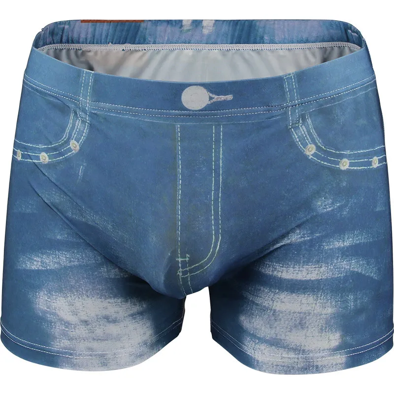 Мужские 3D сексуальные боксеры, джинсы, джинсовое нижнее белье, шорты, Классические боксеры с принтом, мужские новые модные ковбойские трусы, брендовые трусы - Цвет: Gray blue