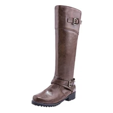 Mulheres Joelho Inverno Botas de Cano Alto Moda Fivela Decoração Plana Sapatos de Plataforma PU Senhoras de Couro Longo Motocicleta Botas 2018 Novo