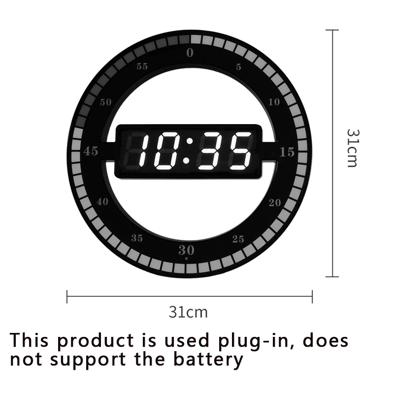 31 см, супер люминесцентные настольные часы для гостиной, цифровой электронный умный светильник, будильник, светодиодный, простые настенные часы - Цвет: black