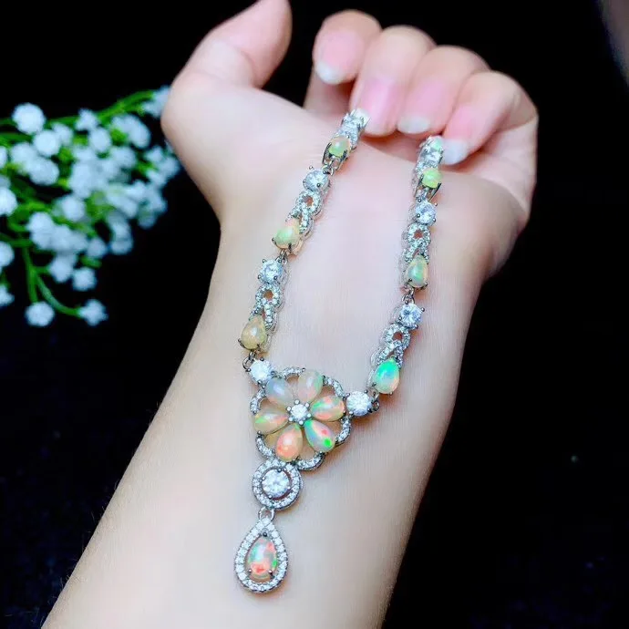 

Evening necklace, natural Opal, beautiful fire, 925 Sterling silver, luxury beads