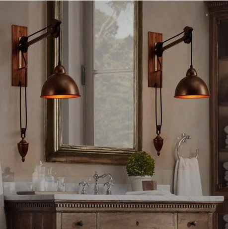 Лофт стиль LED Бра Железный шкив шпиндель винтажный настенный светильник для дома