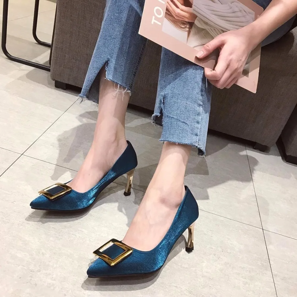 

2019 Spring Women's Party Shallow Shoes Thin Heels Handmade Prom mouth pointed Slip-on Shoes Fashion High Heels Sexy Shoes