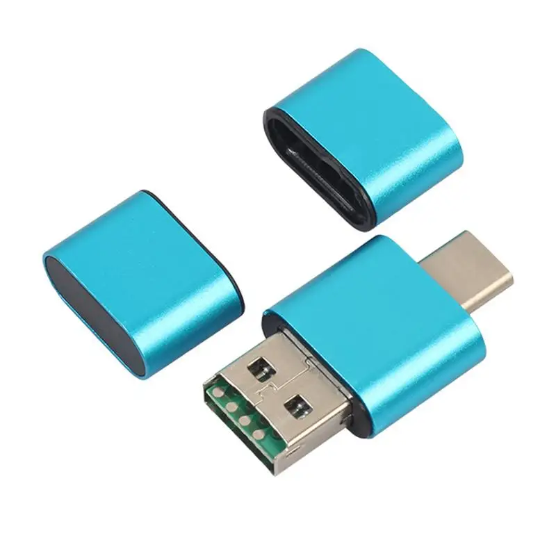 USB OTG адаптер 2 в 1 USB 2,0 Micro USB адаптер типа OTG C конвертер Поддержка 128 ГБ TF кард-ридер телефонные адаптеры - Цвет: Синий