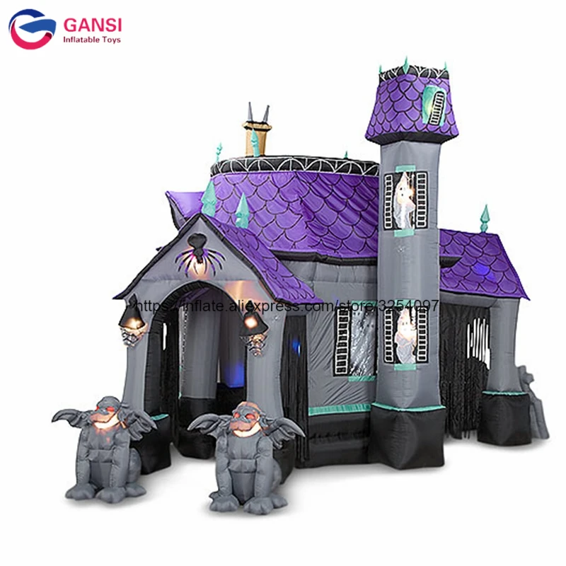 3.7X2.7M Yard Decoration Inflatable Haunted House ,Oxford Cloth Haunted-House Inflatable Bouncy Castle For Party Event 6 12pcs eye ball doll bouncy eyeball toy horror halloween cosplay gift party haunted decoration children toy decorative props