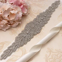 MissRDress ручная вышивка стразами Свадебные ремни Серебряный Хрустальный пояс к свадебному платью стразы свадебные пояса для женщин длинные платья JK905